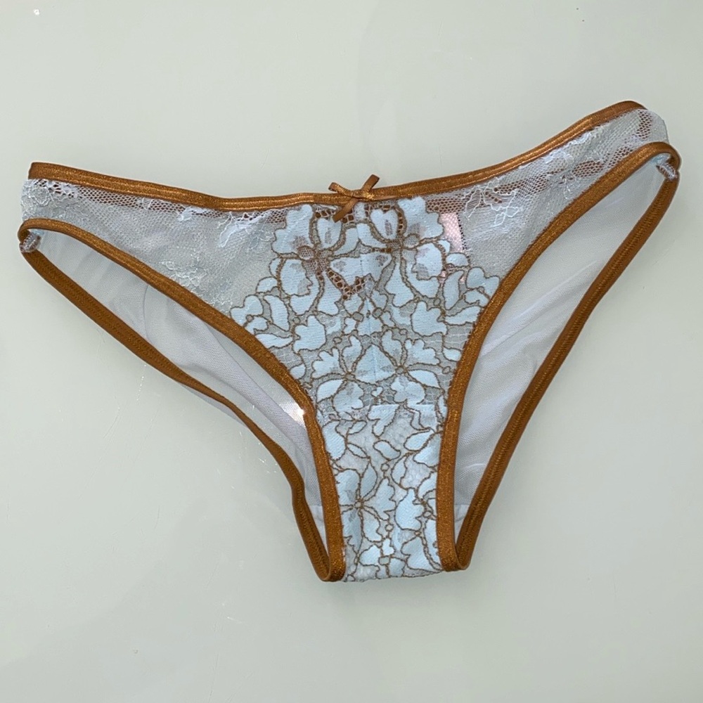 Victoria's Secret Dream Angels Cheekini Panty Blue Copper Lace Mesh XS - Picture 2 of 9